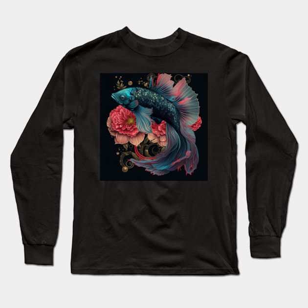 Floral Betta fish Long Sleeve T-Shirt by BloodRubyz